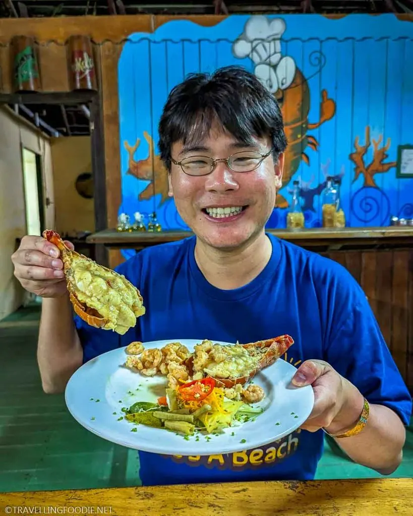 Travelling Foodie Raymond Cua enjoying lobster dinner at Ranchon Punta Rasa Lobster Shack in Cayo Guillermo, Cuba