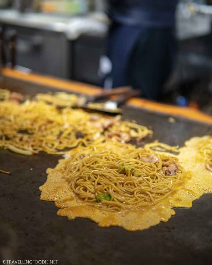 Hiroshima-style Okonomiyaki at Okonomiyaki Kiji in Osaka, Japan