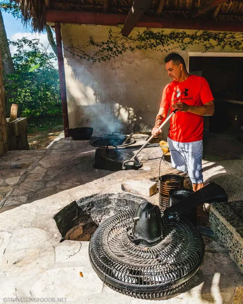 Cuban coffee roasting at Las Margaritas Farm in Moron, Cayo Coco, Cuba