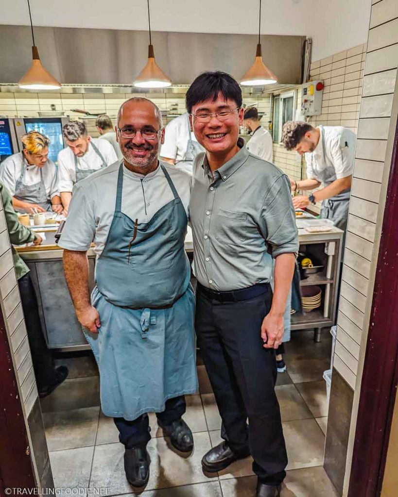 Michelin Star Chef Tasos Mantis and Travelling Foodie Raymond Cua at the Kitchen in Soil Restaurant Athens Greece