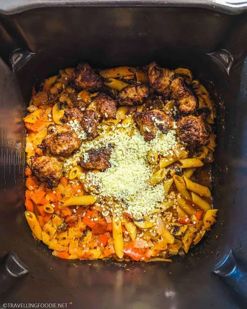 Spicy Sausage Arrabbiata with Penne Pasta and Parmesan on Ninja Speedi Pot