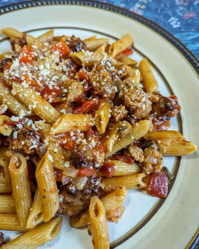 Sausage and Penne Pasta on Plate