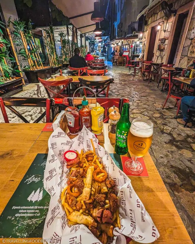 Frida Mix Basket and Efes Beer at Frida Pub in Kas, Turkey