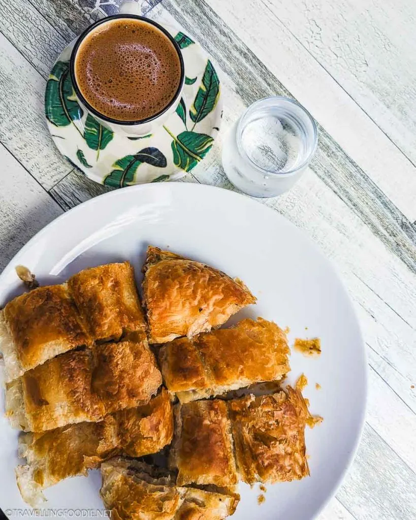 Meat Borek and Turkish Coffee at Simitcim in Kas, Turkey