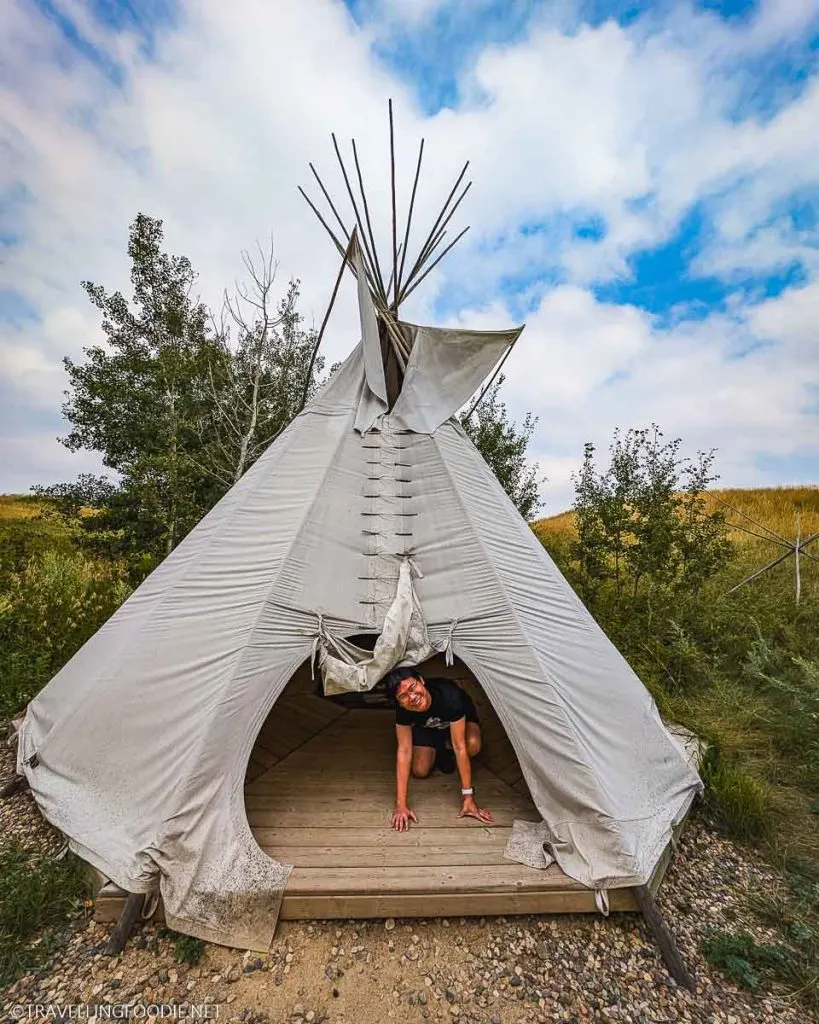 Travelling Foodie Raymond Cua inside Tipi at Wanuskewin Heritage Park in Saskatoon