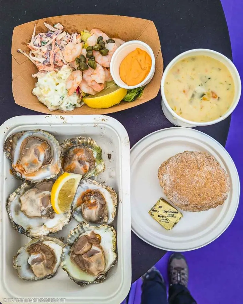 Oysters, Shrimp Salad, Seafood Chowder at Galway International Oyster and Seafood Festival in Ireland