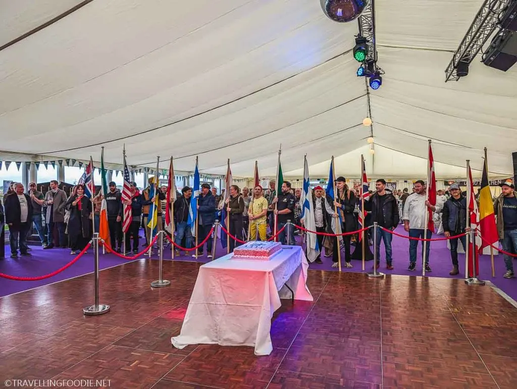 Contestants at World Oyster Opening Championships in Galway, Ireland