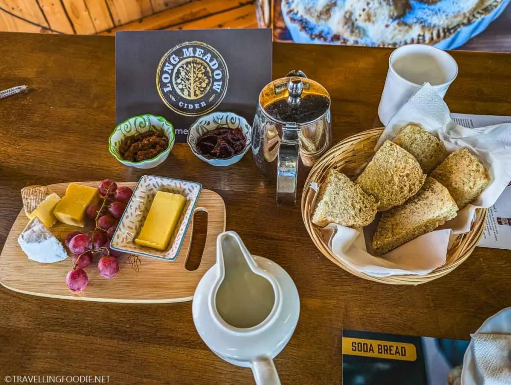 Irish soda bread, cheese, fruit and chutneys at Long Meadow Cider in Portadown, Northern Ireland