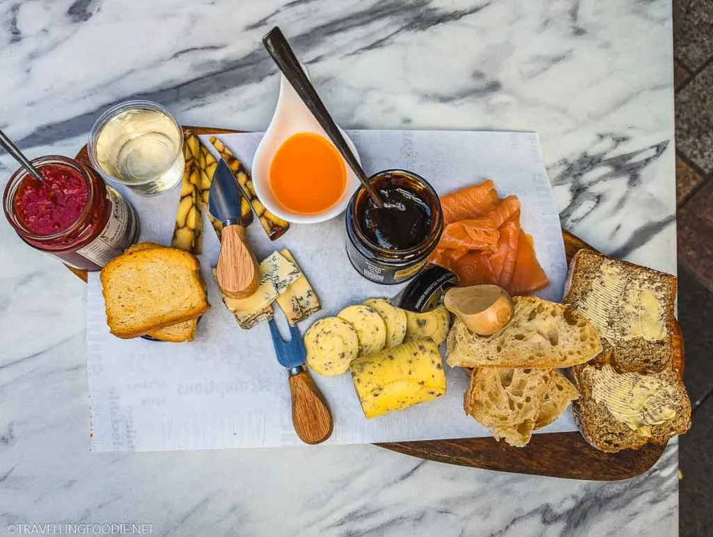 Cheese, Smoked Salmon and Bread at Sawers in Belfast, Northern Ireland