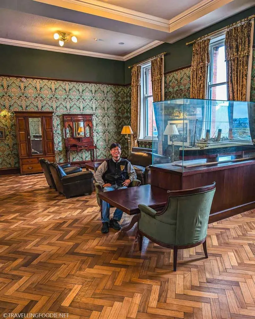 Travelling Foodie Raymond Cua at Harrold and Wolf Shipyard presentation room at Titanic Hotel Belfast