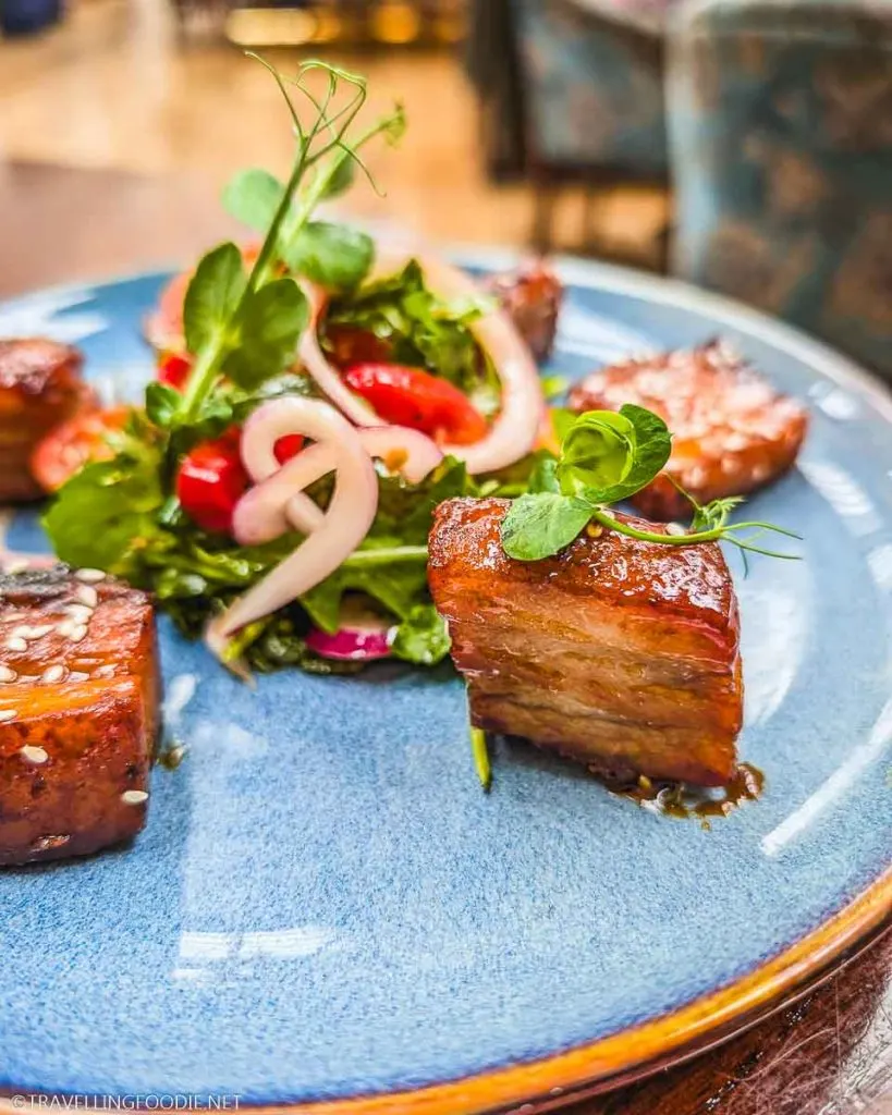 Pork Belly Bites at Drawing Office Two at Titanic Hotel Belfast in Northern Ireland