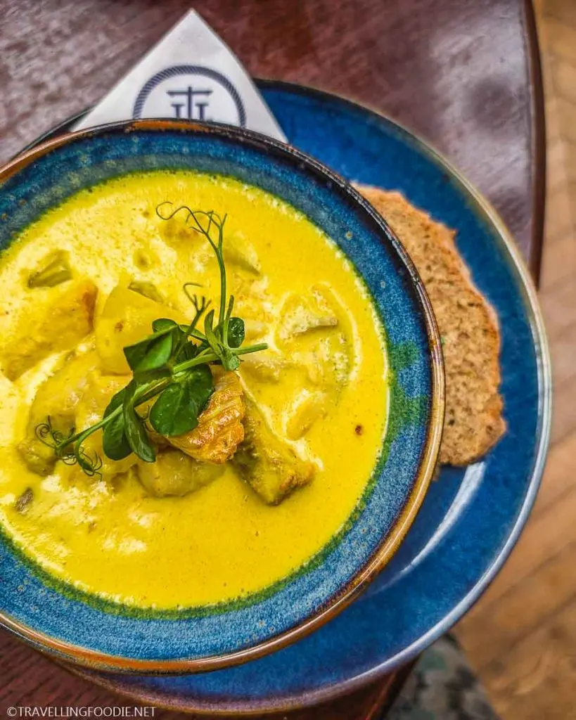 Seafood Chowder at Drawing Office Two at Titanic Hotel Belfast in United Kingdom