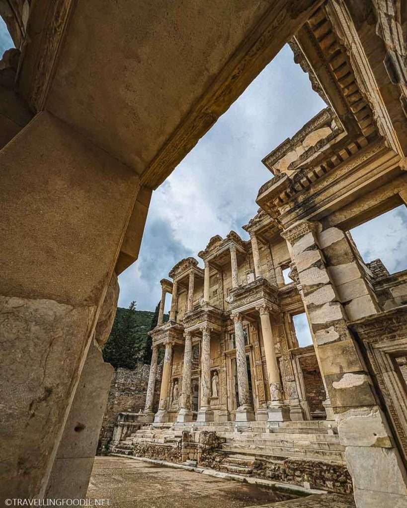Framing the beauty of Celsus Library in Ephesus Ancient City in Selcuk, Turkey