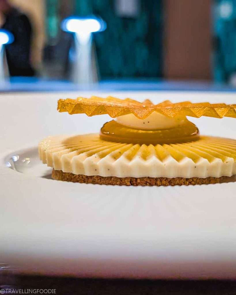 Alophonso mango, vanilla ice cream and honey cheesecake at Moonrise, One Michelin Star Restaurant in Dubai