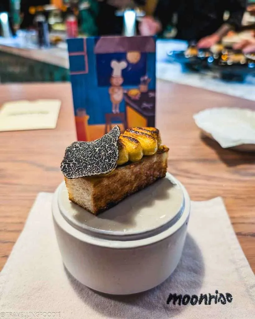 Hokkaido Milk Bread with Cheese and Truffle at Moonrise, One Michelin Star Restaurant in Dubai