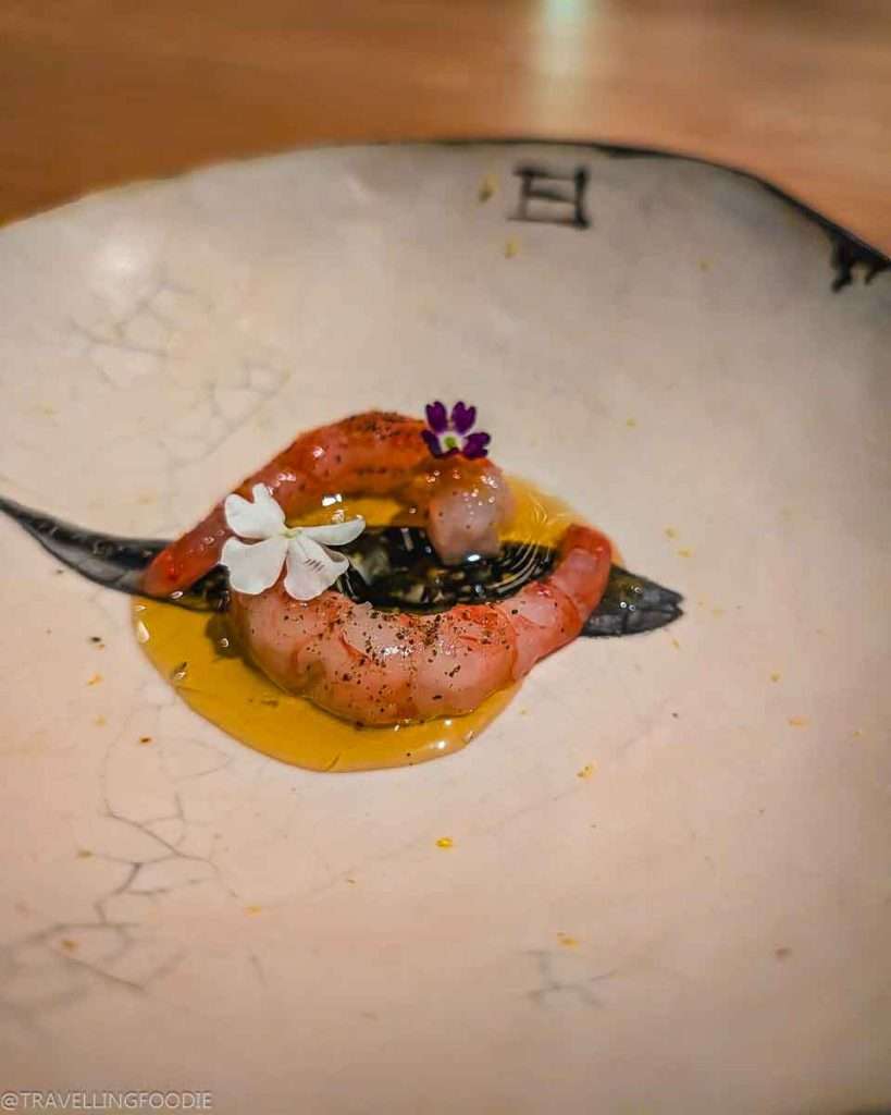 Sweet Shrimp course at Smoked Room, One Michelin Star Restaurant in Dubai