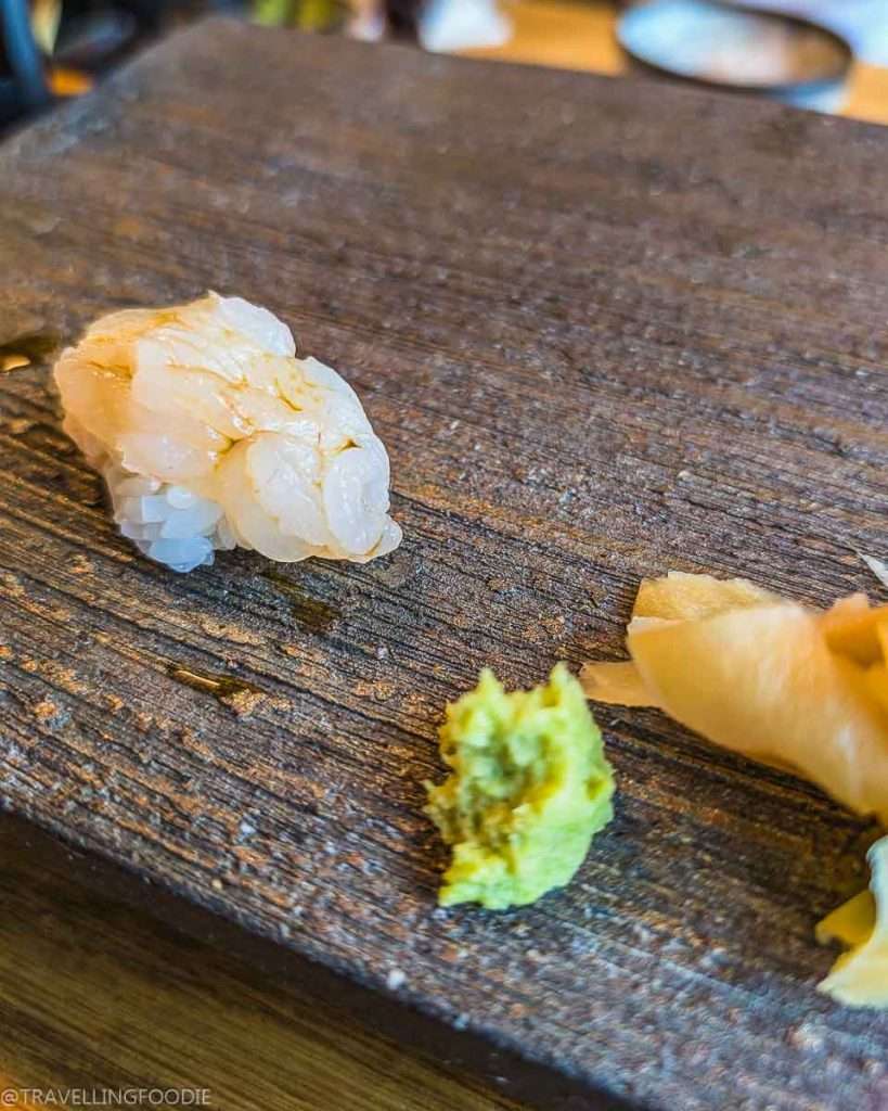Shiro Ebi Nigiri at TakaHisa, Michelin Guide Recommended Restaurant at Banyan Tree Dubai Hotel