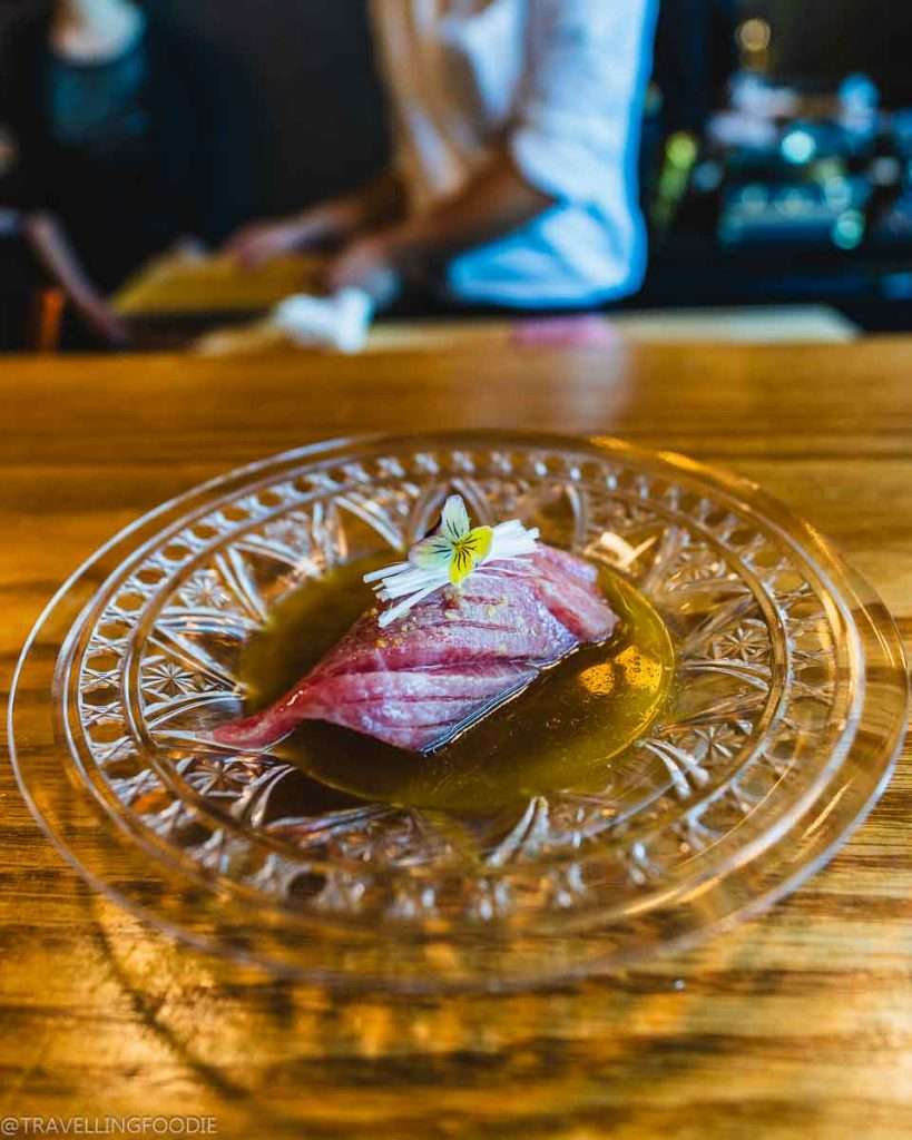 Seared Fatty Bluefin Tuna Belly at TakaHisa, Michelin Guide Recommended Restaurant at Banyan Tree Dubai Hotel