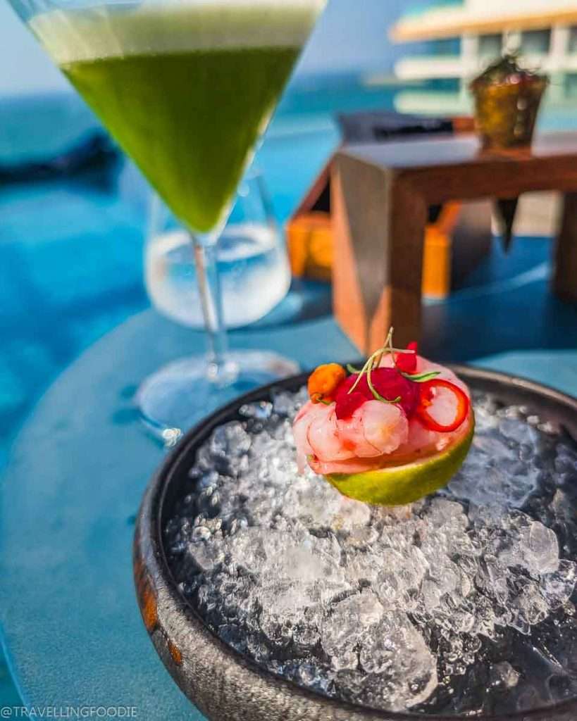 Shrimp Ceviche at Tasca, One Michelin Star Portuguese Restaurant, at Mandarin Oriental Jumeira Dubai