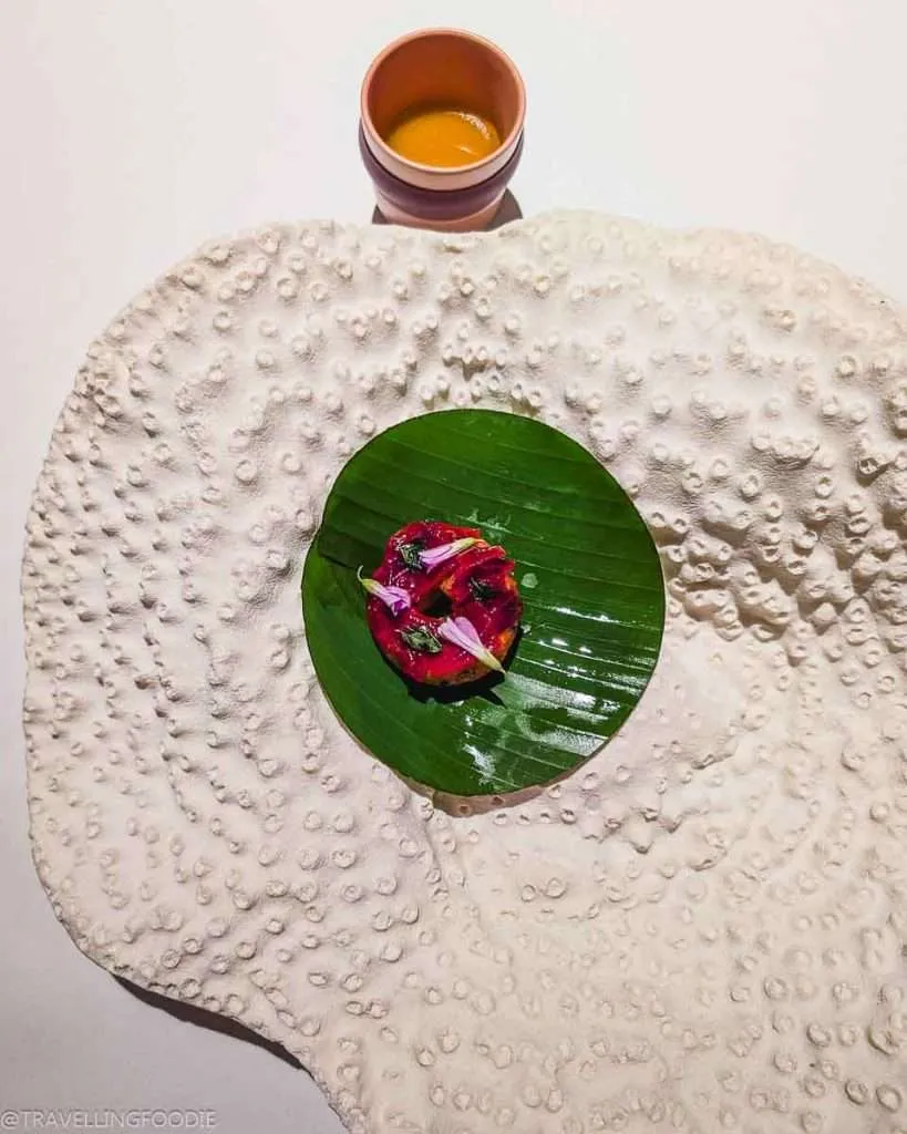 Cheese fritter at Tresind Studio, Two Michelin Star Indian Restaurant in St. Regis Gardens Dubai