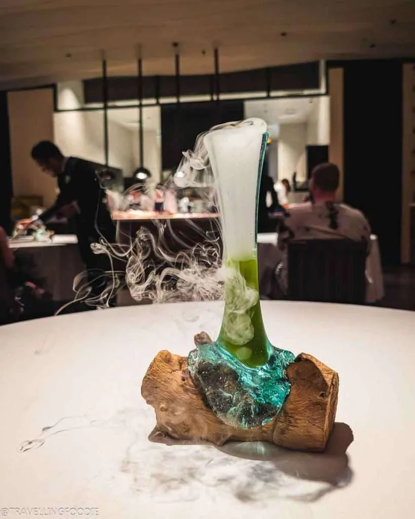 Dry ice for pani puri at Tresind Studio, Two Michelin Star Indian Restaurant in St. Regis Gardens Dubai