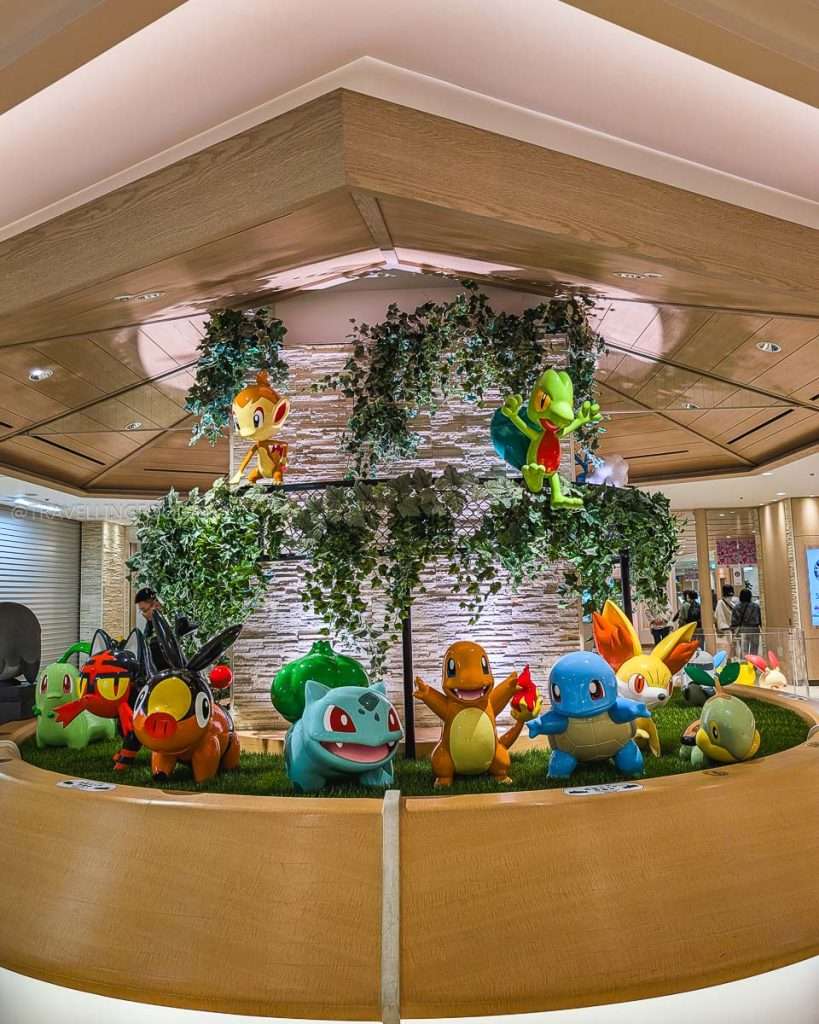 Charmander, Squirtle, Bulbasaur, Tepig, Chimchar, Litten, Fennekin, Treecko, Chikorita and Turtwig Statues at Pokemon Center Mega Tokyo in Sunshine City Ikebukuro