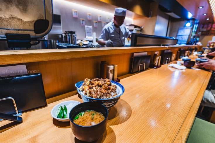 Japanese Crispy Fritters Rice Bowl at Tempura Kakiage Yukimura in Shiba Tokyo
