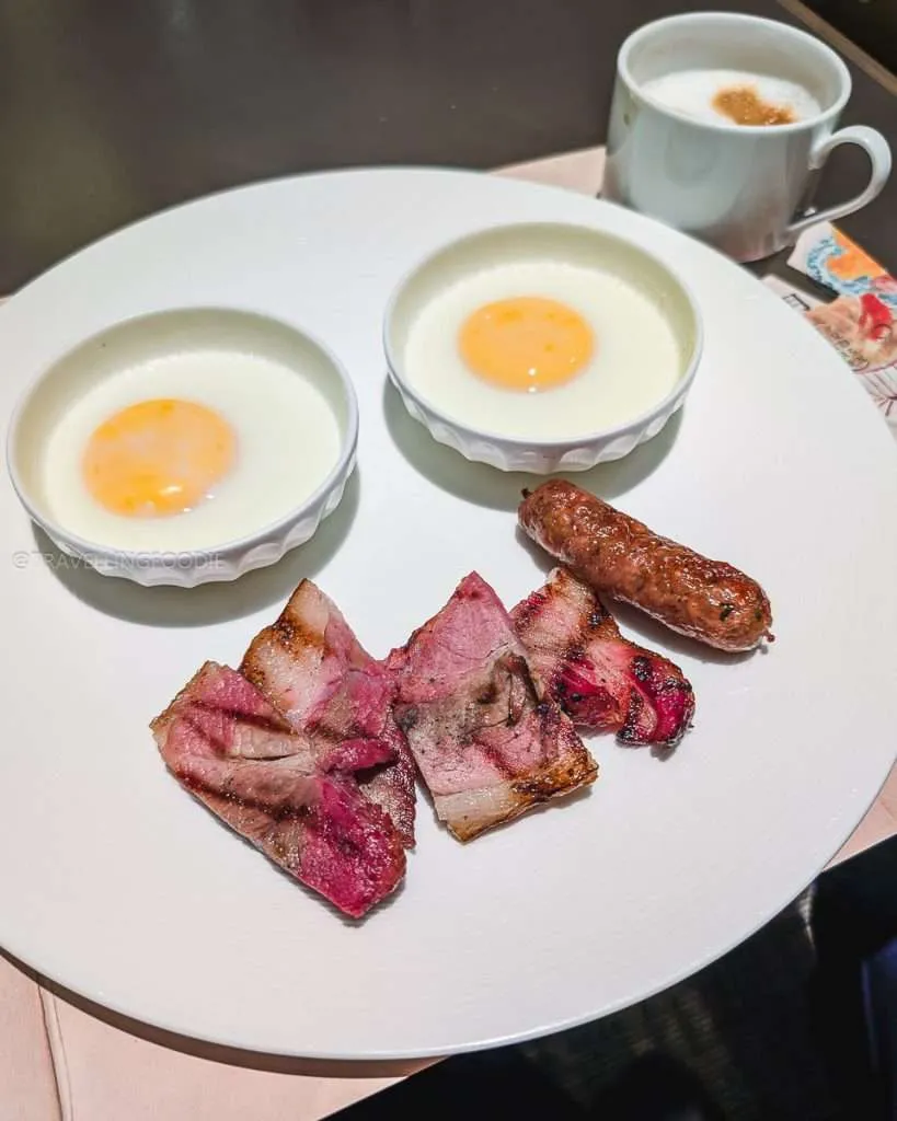 Japanese Bacon, Sausage Egg and Coffee at The Dining at 3-Star Tokyo Library Hotel
