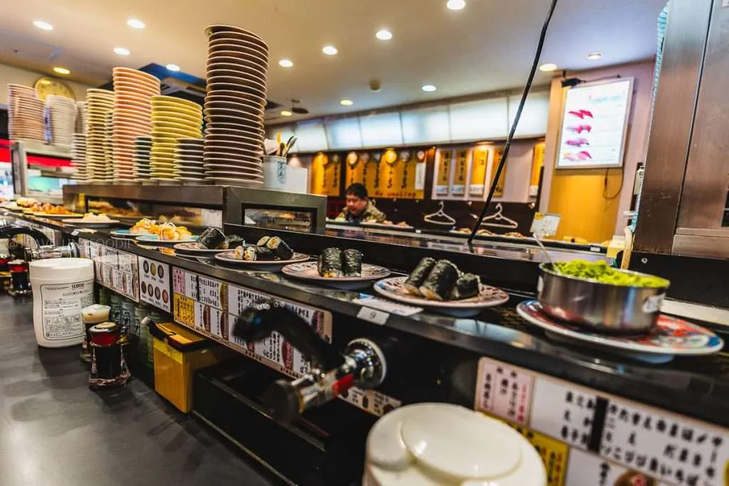 Kaitenzushi at ToToToRiTon Sushi Go Round in Shinjuku Tokyo