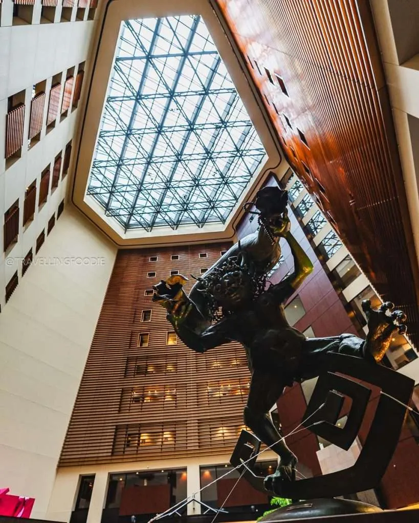 Sculpture and Sun Roof Ceiling at Park Hotel Tokyo Lobby