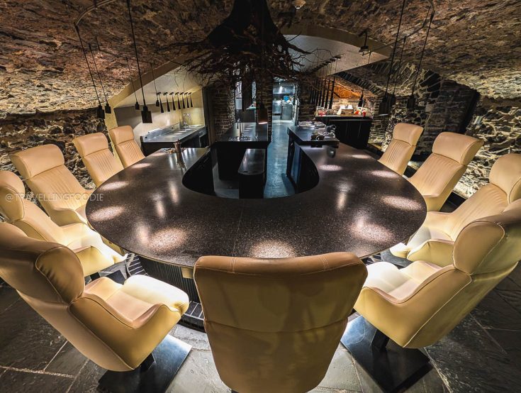 Chef's counter cellar at Restaurant Taniere in Quebec City