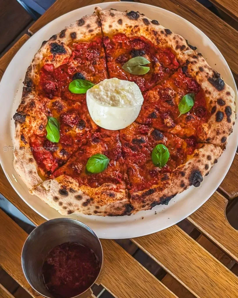 Burrata Pizza at Vignoble Ste-Pétronille Île d'Orléans - Quebec