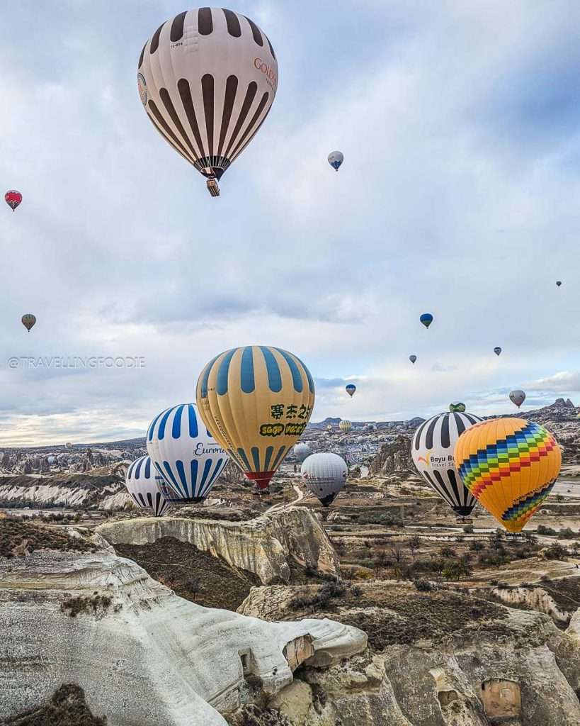 Hot Air Balloons from the ground in Goreme, Turkiye