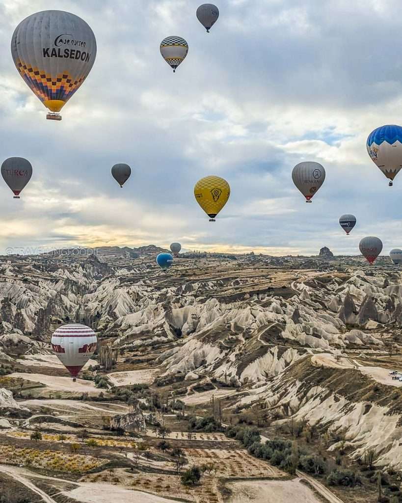 Hot Air Balloons over Sword Valley in Goreme, Turkiye