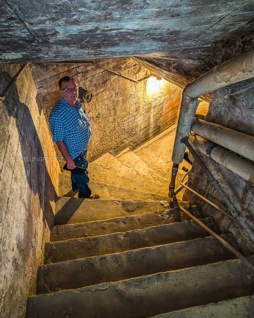 Oka Abbey guided tour stairs to the underground tunnels