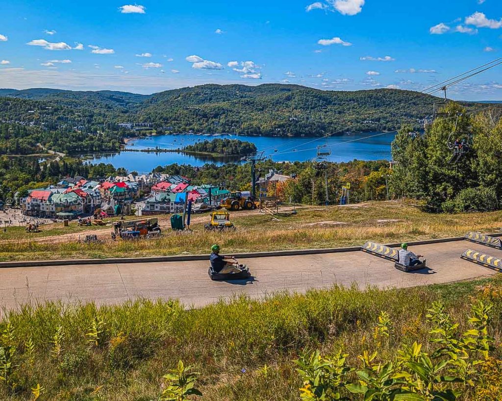 View of the Luge track and Mont Tremblant Pedestrian Village in The Laurentides Quebec