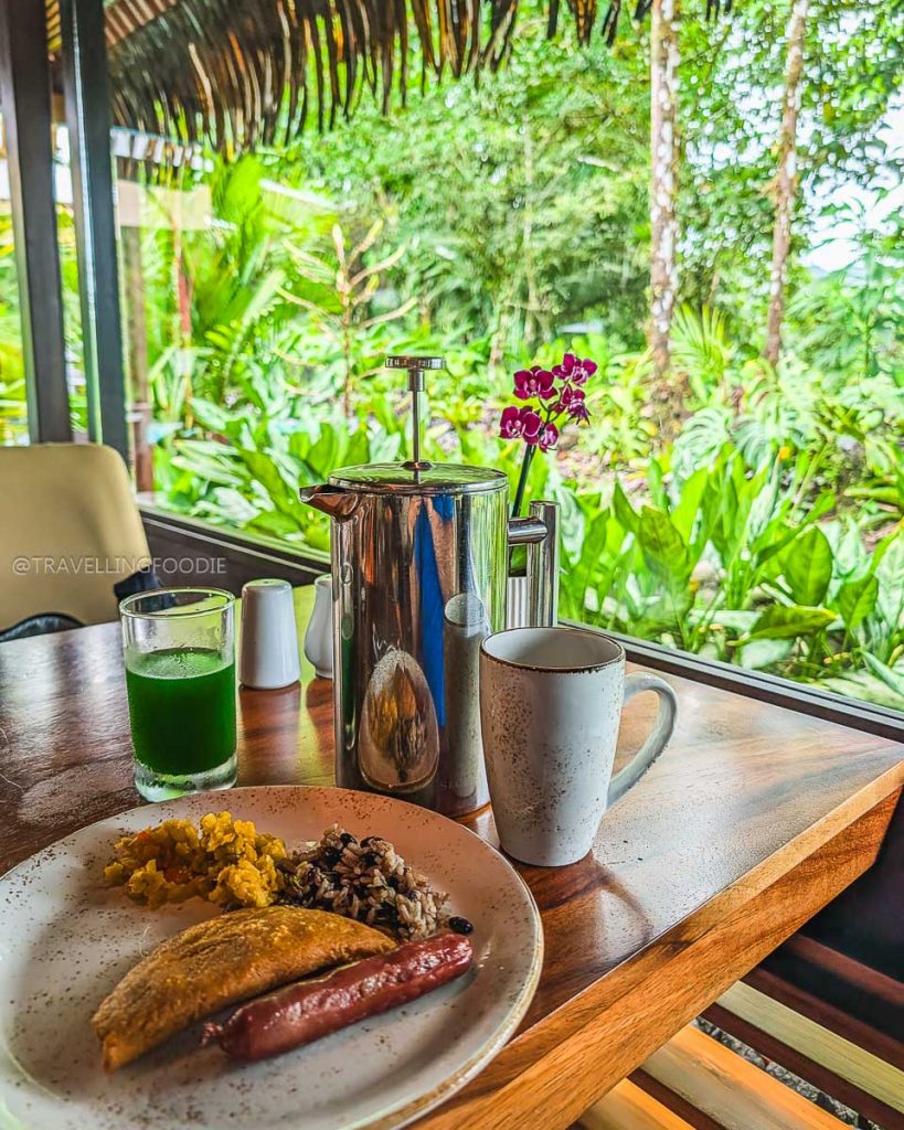 Breakfast with forest view at Tucanes Restaurant, one of the best buffets in Costa Rica