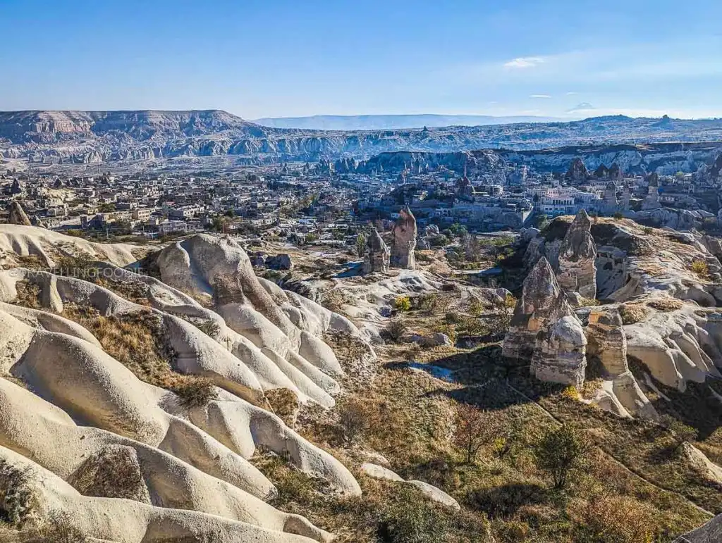 Breathtaking view of Goreme Panorama showing fairy chimneys and the town of Goreme from the Esentepe viewpoint