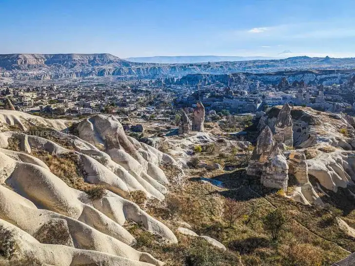 Breathtaking view of Goreme Panorama showing fairy chimneys and the town of Goreme from the Esentepe viewpoint