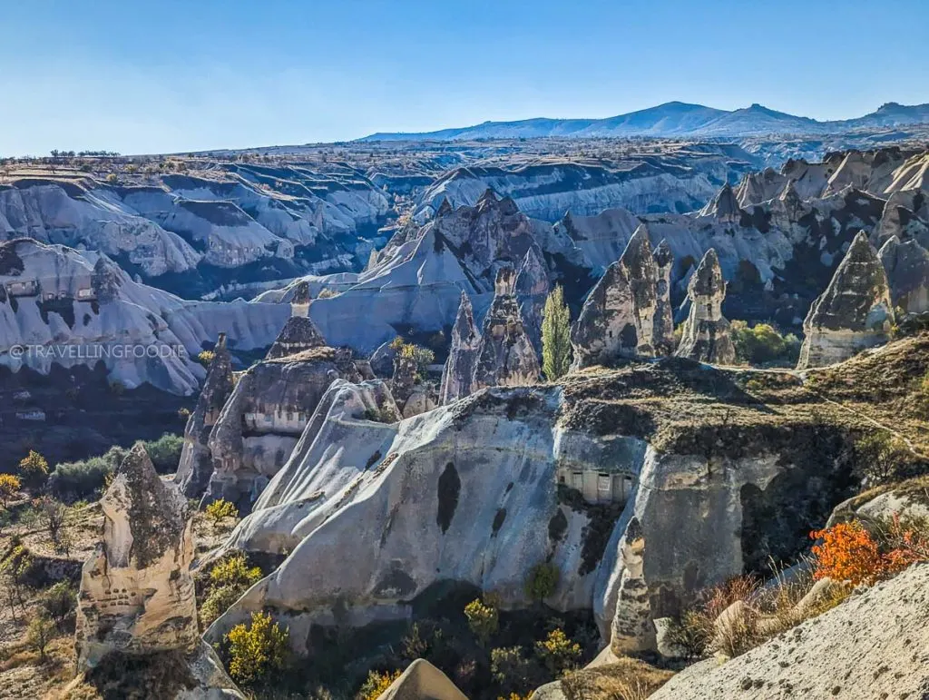 Detailed view of pointed fairy chimneys and rock formations at the Goreme Panorama viewpoint in Cappadocia