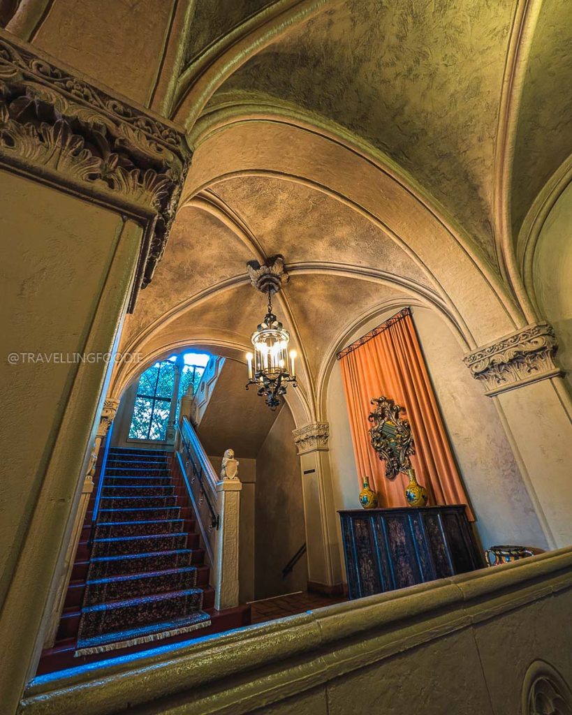 Vintage staircase and intricate medieval design by Julia Morgan at the Berkeley City Club, a top place to stay.
