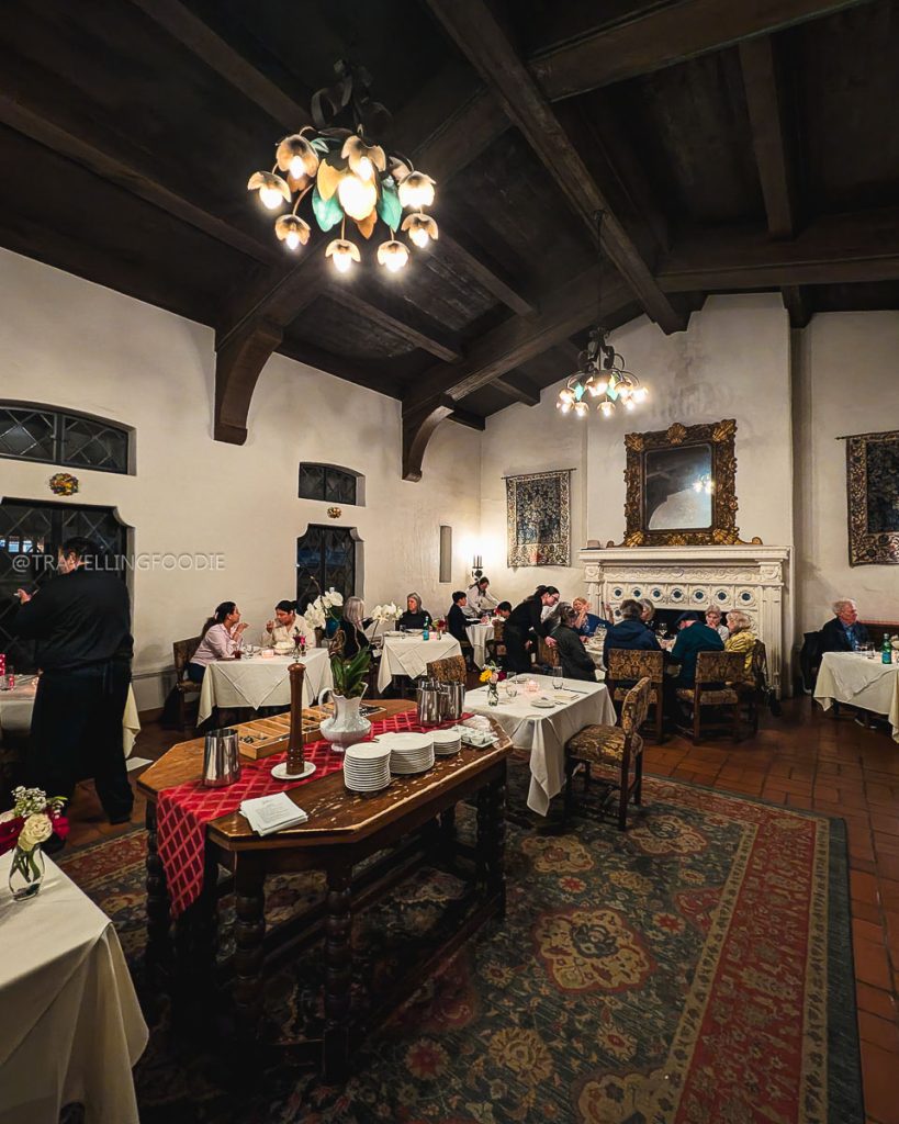 The elegant dining room at Julia's Restaurant, a historic fine dining place to eat in Berkeley.