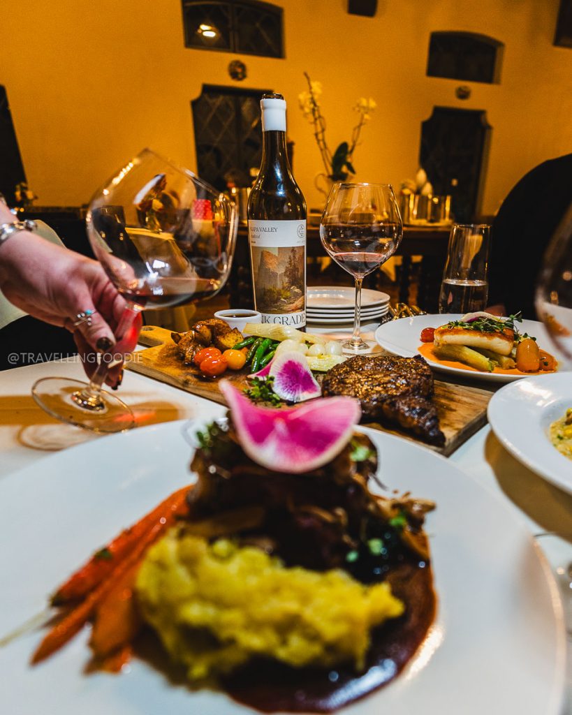 Pouring Ink Grade wine with a fine dining dinner at Julia's Restaurant, a highly acclaimed place to eat in Berkeley.