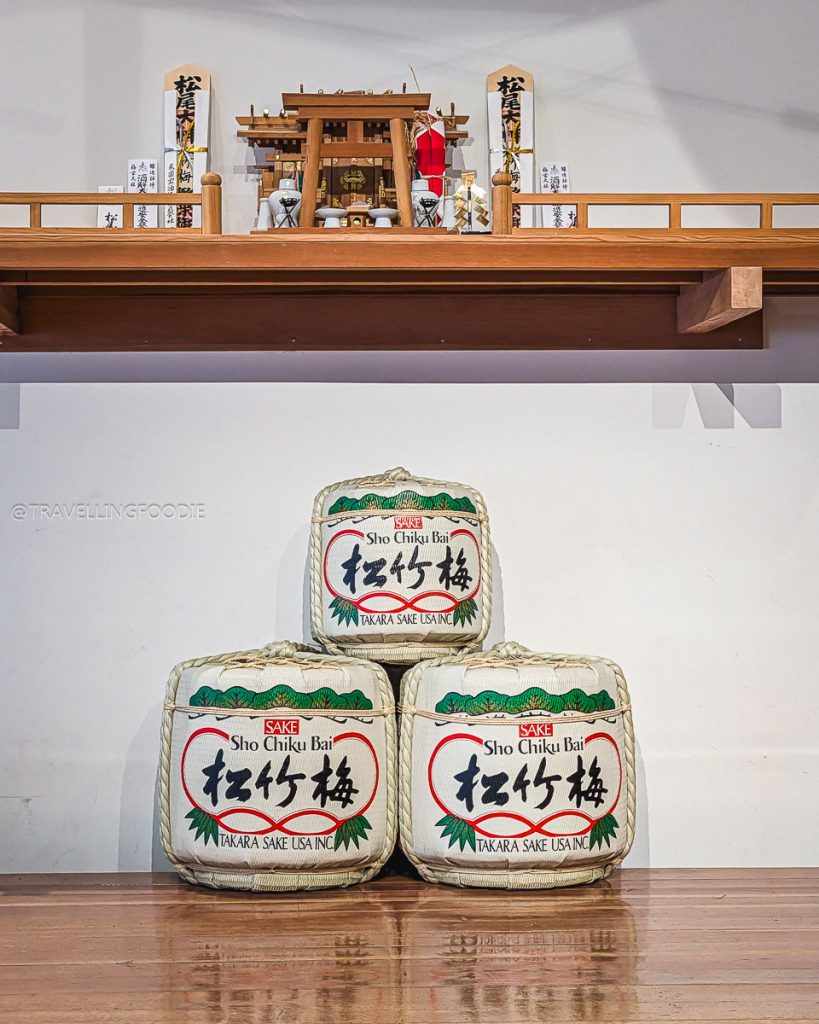 Sho Chiku Bai sake barrels at Takara Sake USA, exploring historic specialty drinks and things to do in Berkeley.