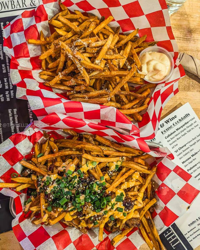 Famous Bulgogi Fries and Truffle Fries at The Crowbar and Grille, a must-visit when deciding where to eat in Laramie.