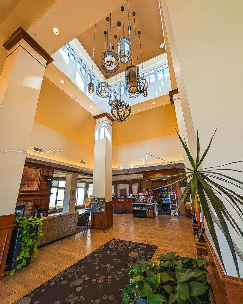 The beautiful, welcoming lobby at Hilton Garden Inn, highly recommended for where to stay in Laramie.