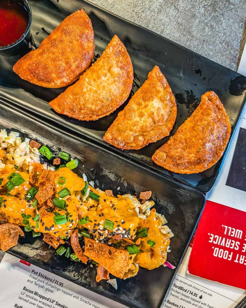 Duck bacon wontons and bang bang shrimp at The RailYard for top choices on where to eat in Laramie.
