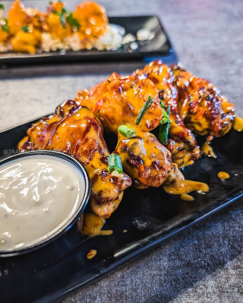 Jumbo chicken wings with bang bang sauce at The RailYard which is a popular spot for Laramie food.