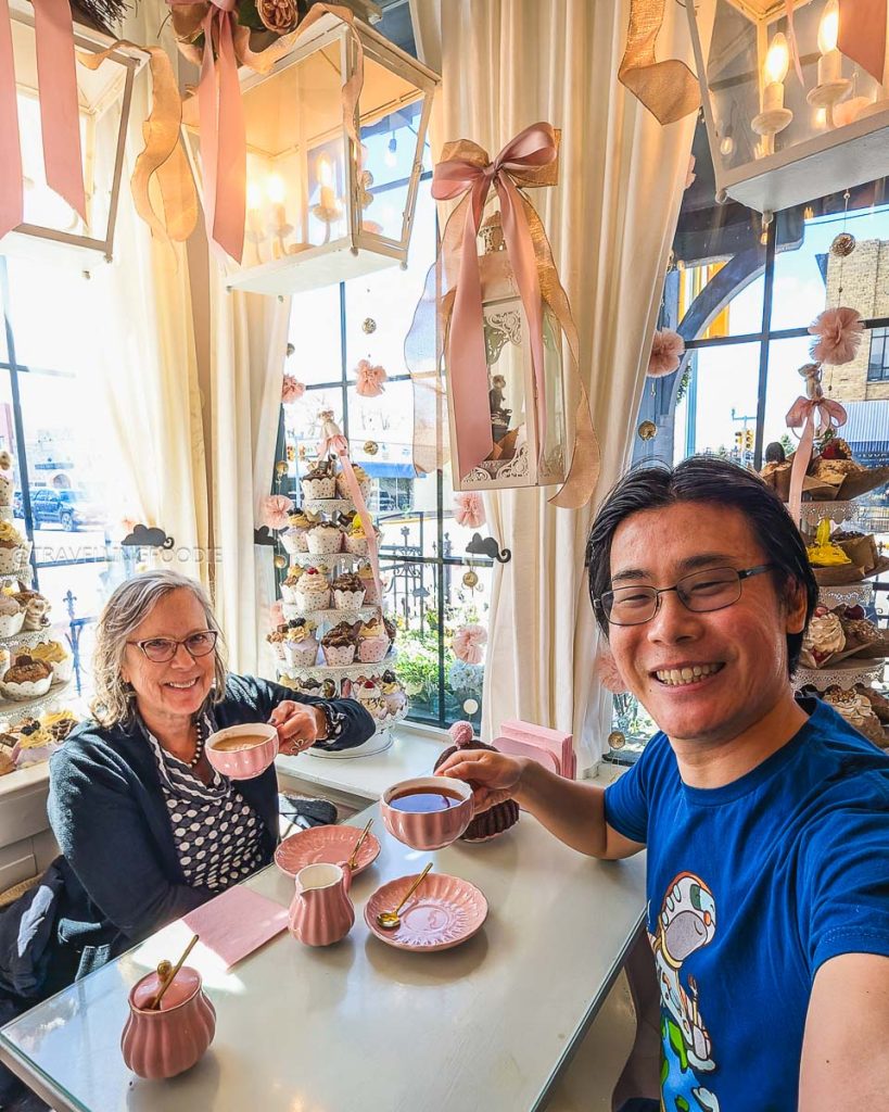 Local Chef Deborah Ross and Travelling Foodie Raymond Cua enjoying tea at Sugar Mouse in Laramie, Wyoming