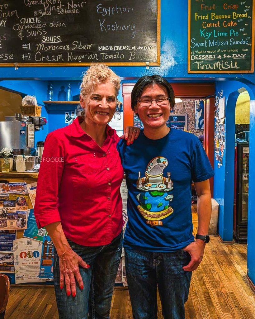 Travelling Foodie Raymond Cua and Melissa Murphy, owner and chef of Sweet Melissa Cafe in Laramie, Wyoming